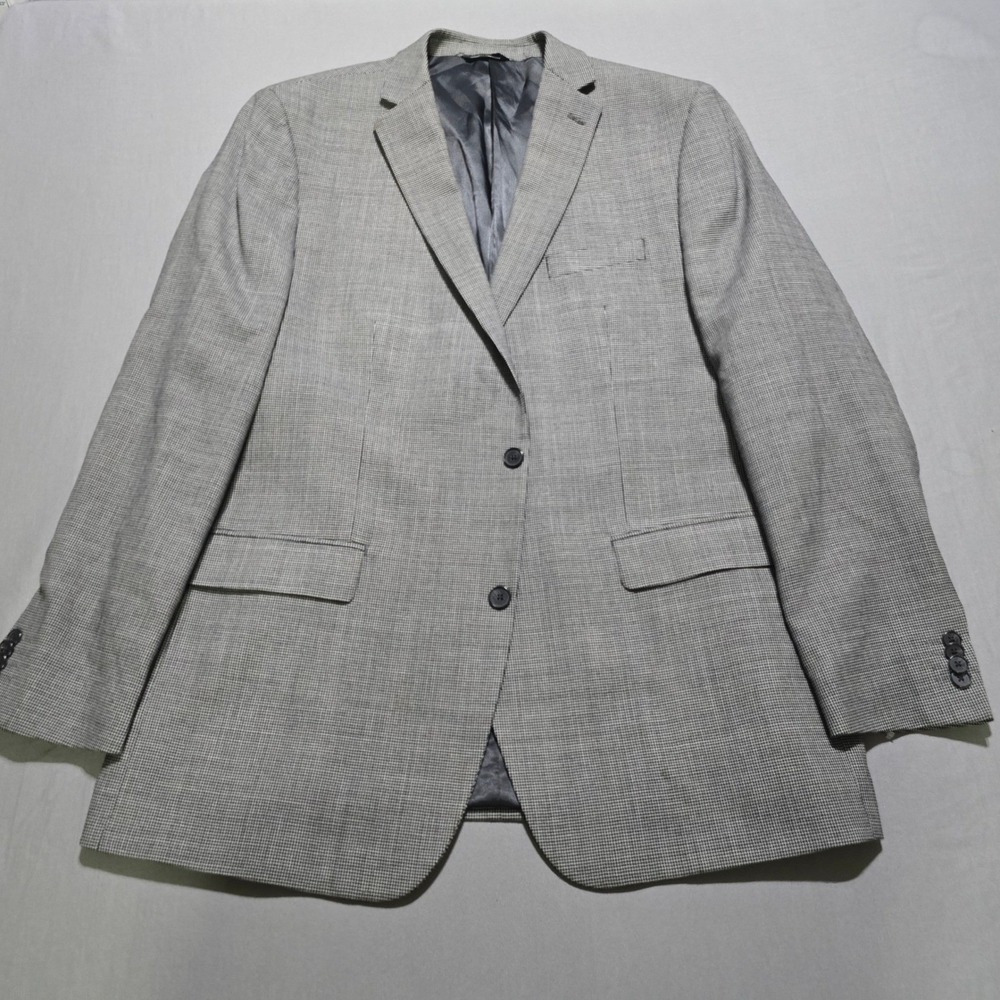 Marc Anthony Blazer Men 48L Grey Houndstooth 100% Wool 2-Button Sport Coat